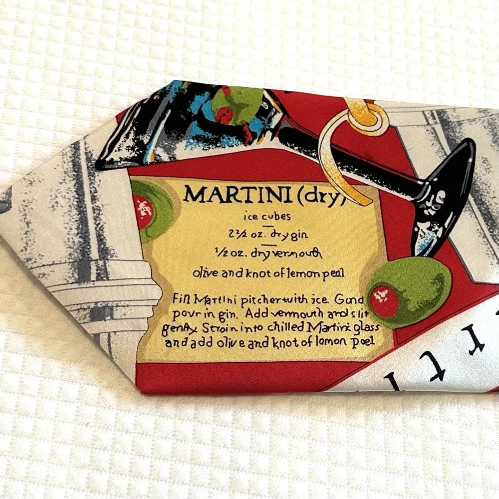 Wolfmark 100% Silk Red Martini Cocktail Theme Print Tie Bartender Waitstaff 🍸🍸🍸 - Picture 3 of 6
